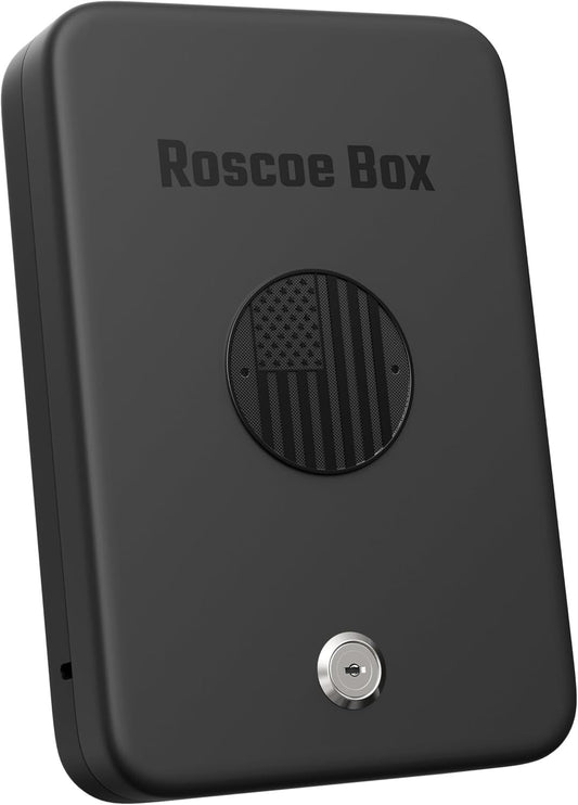 Roscoe Box  Small Gun Safe  Key Lock Distressed Flag TSA Compliant Safety Device