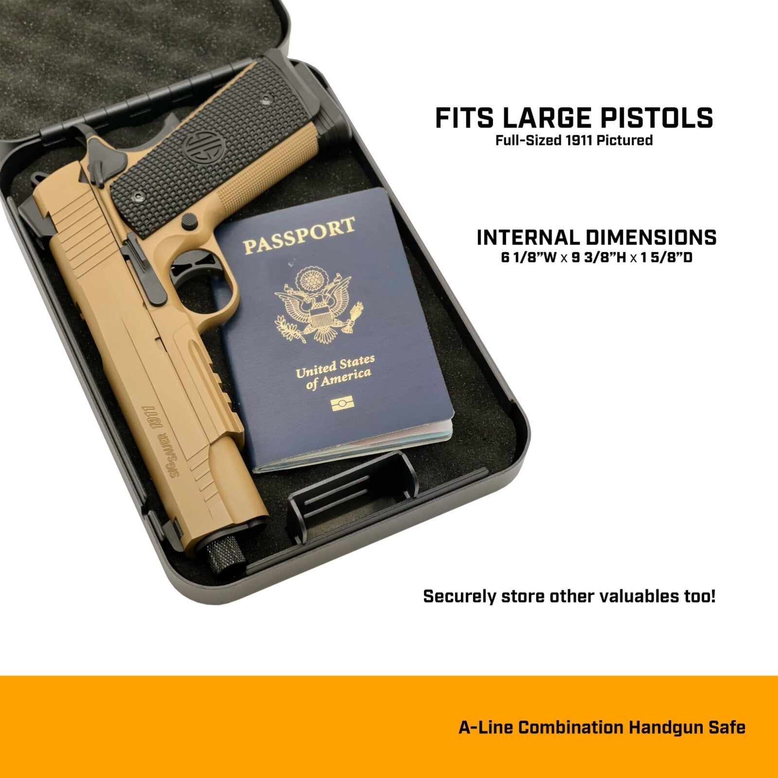 Small Handgun Safe With Security Cable For Car.  Flag.  Combo Lock. TSA Approved