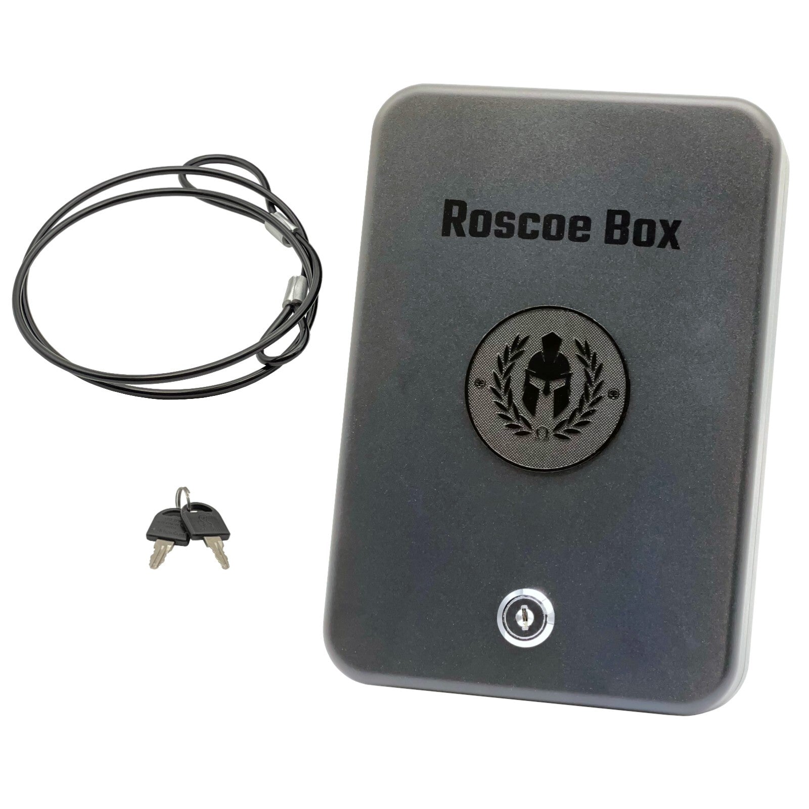 Roscoe Box Small Pistol Gun Storage Safe Spartan Helmet Key Lock - TSA Approved