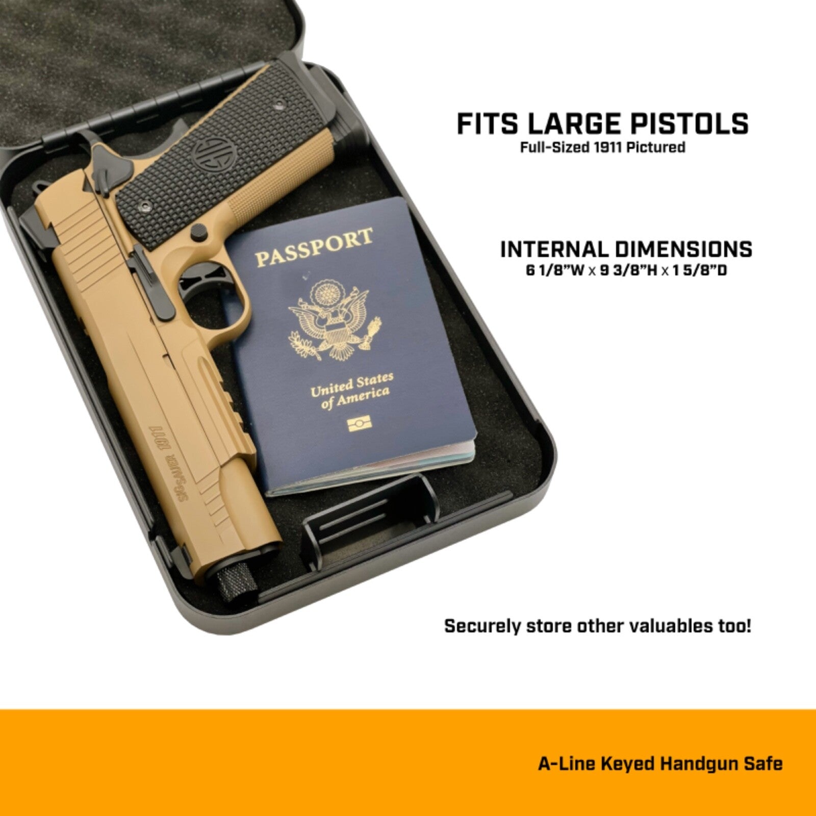 Roscoe Box  Small Gun Safe  Key Lock Distressed Flag TSA Compliant Safety Device