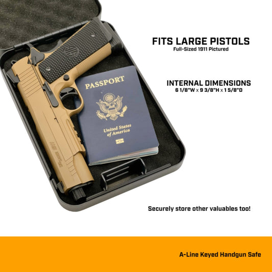 Roscoe Box  Small Gun Safe  Key Lock Distressed Flag TSA Compliant Safety Device